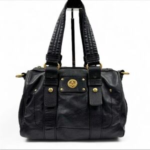 Marc by Marc Jacobs Black Leather Shoulder Satchel with Gold Hardware